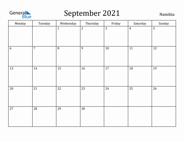 September 2021 Calendar Namibia