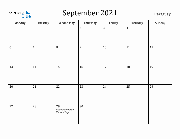 September 2021 Calendar Paraguay