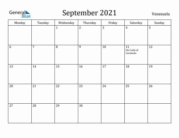 September 2021 Calendar Venezuela