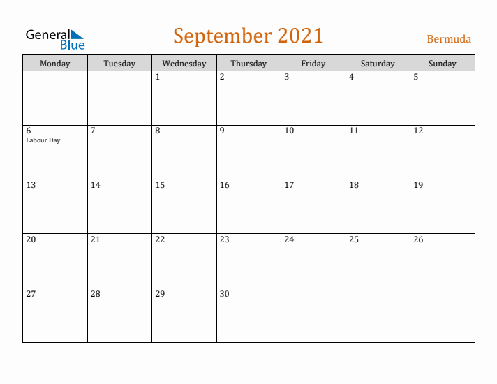 September 2021 Holiday Calendar with Monday Start