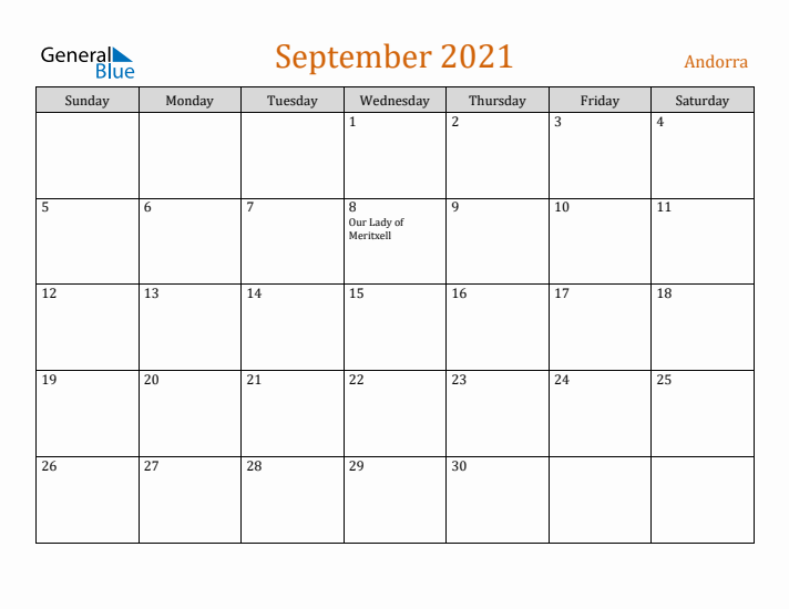 September 2021 Holiday Calendar with Sunday Start