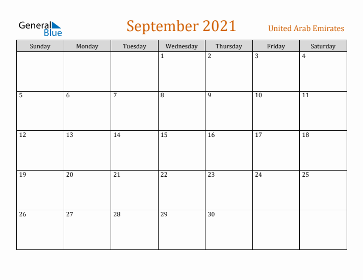 September 2021 Holiday Calendar with Sunday Start