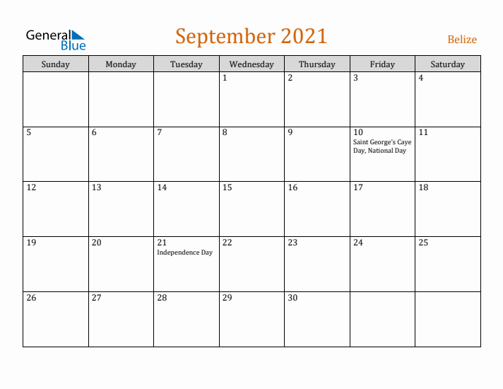 September 2021 Holiday Calendar with Sunday Start