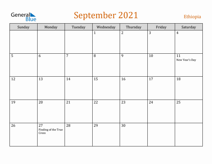 September 2021 Holiday Calendar with Sunday Start