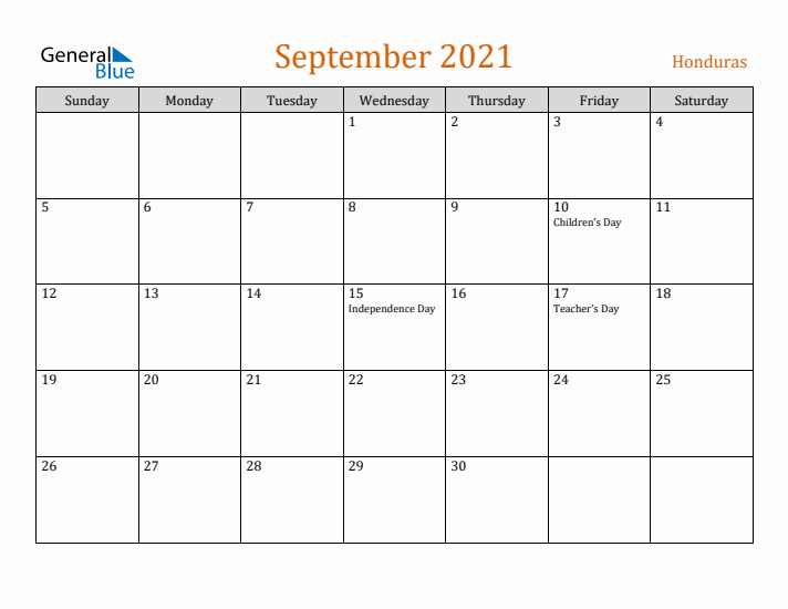 September 2021 Holiday Calendar with Sunday Start