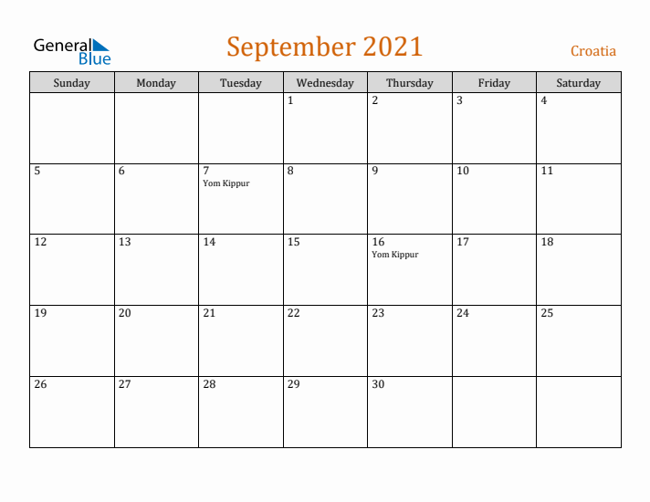 September 2021 Holiday Calendar with Sunday Start