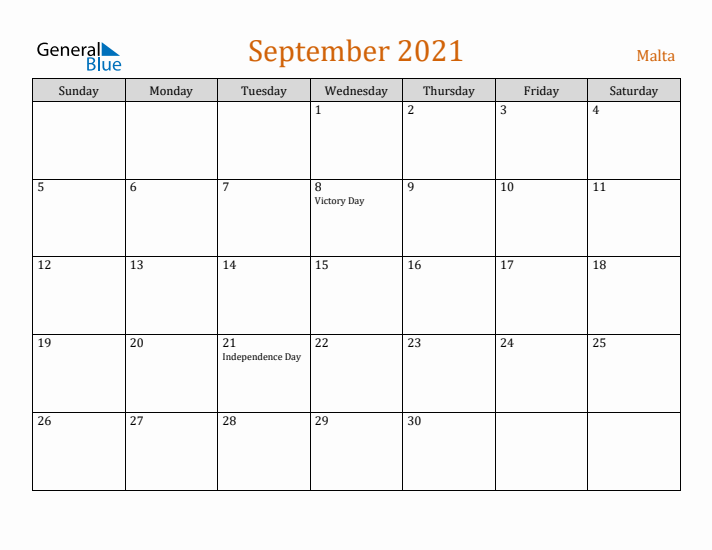 September 2021 Holiday Calendar with Sunday Start