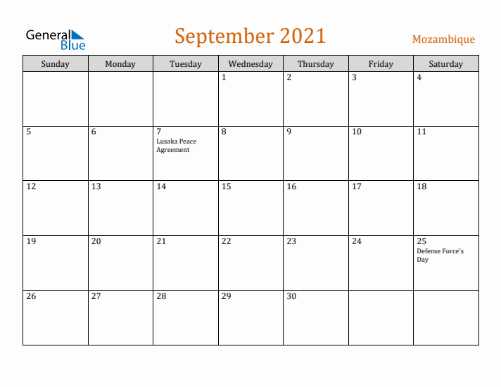 September 2021 Holiday Calendar with Sunday Start