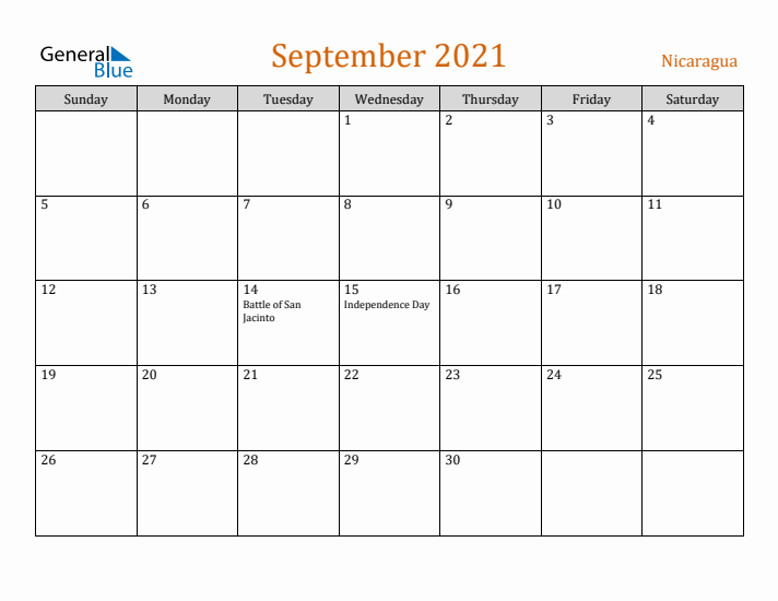 September 2021 Holiday Calendar with Sunday Start