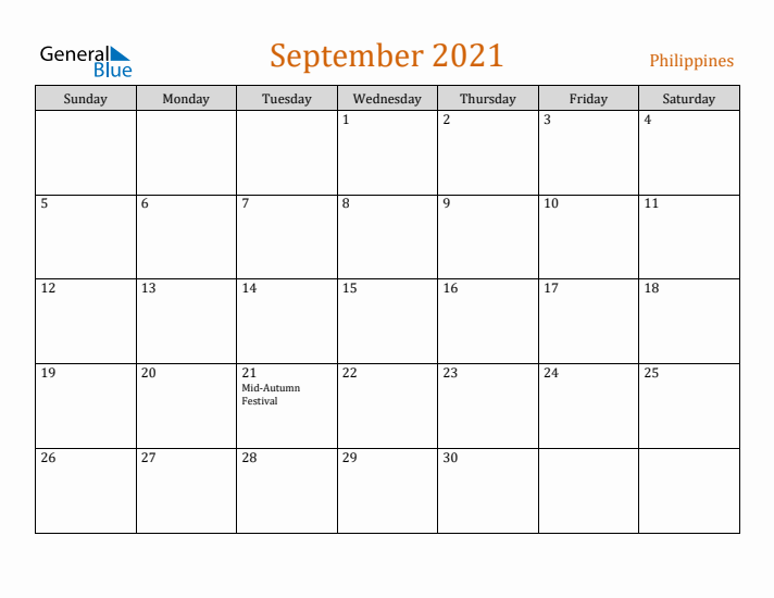 September 2021 Holiday Calendar with Sunday Start