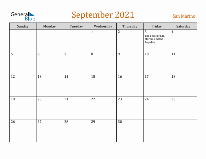 September 2021 Holiday Calendar with Sunday Start