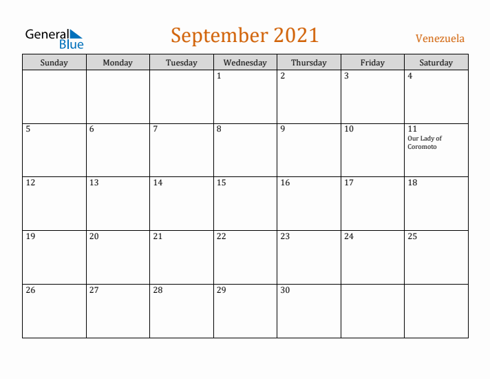 September 2021 Holiday Calendar with Sunday Start