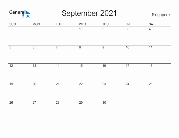 Printable September 2021 Calendar for Singapore