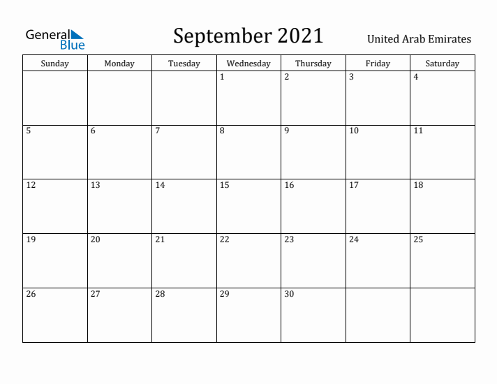 September 2021 Calendar United Arab Emirates