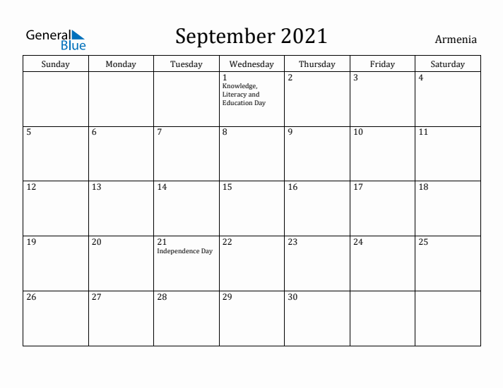 September 2021 Calendar Armenia