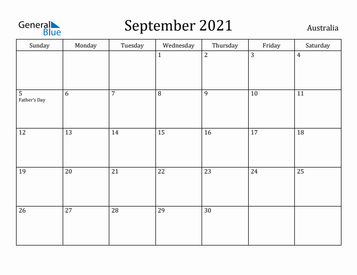 September 2021 Calendar Australia