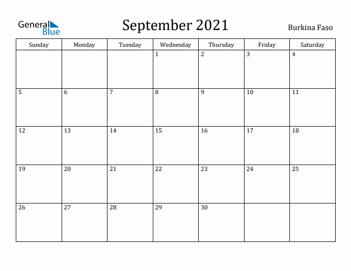 September 2021 Calendar Burkina Faso