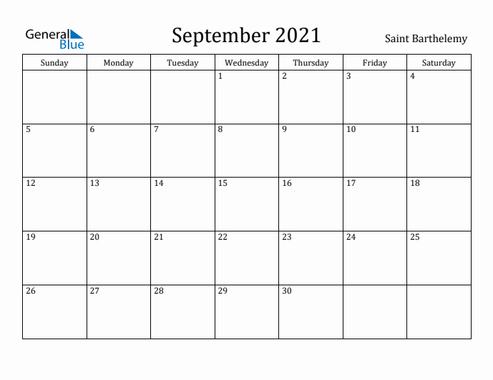 September 2021 Calendar Saint Barthelemy