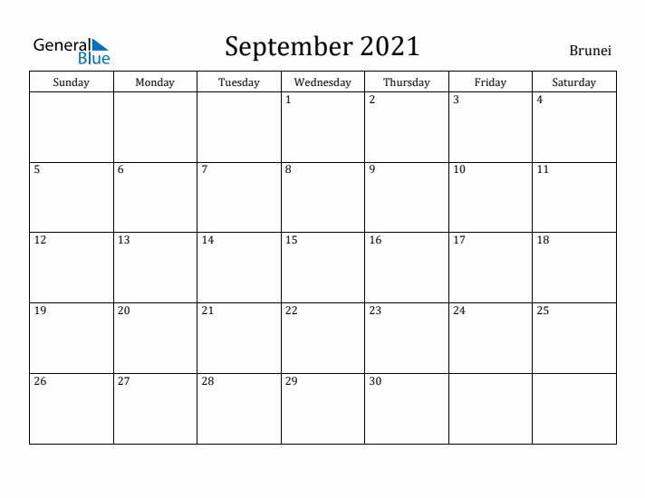 September 2021 Calendar Brunei