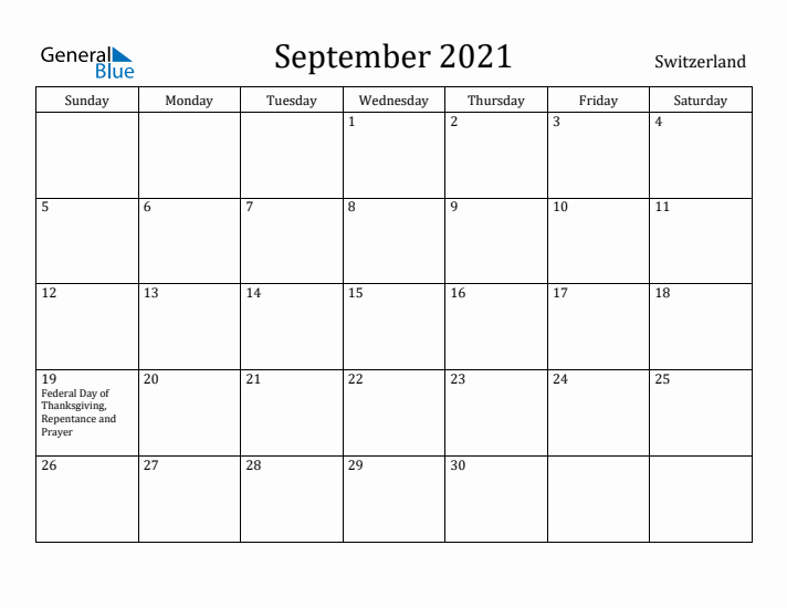 September 2021 Calendar Switzerland