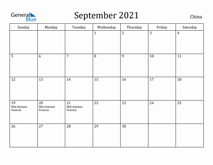 September 2021 Calendar China