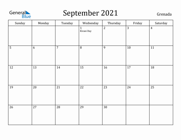 September 2021 Calendar Grenada