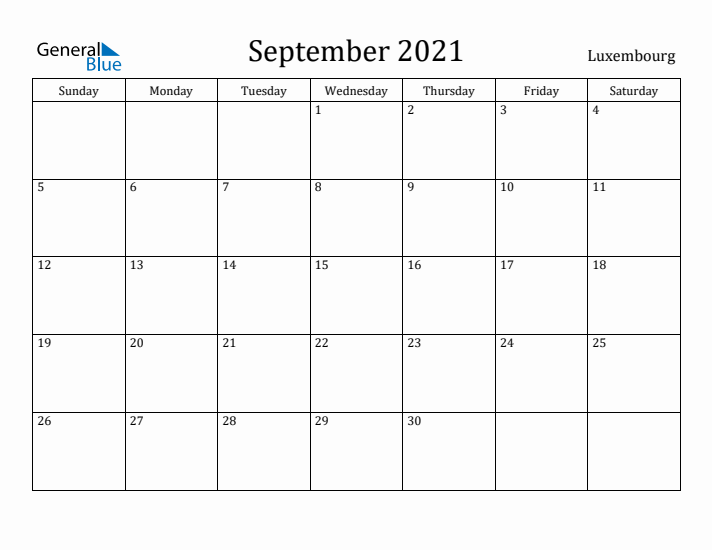 September 2021 Calendar Luxembourg