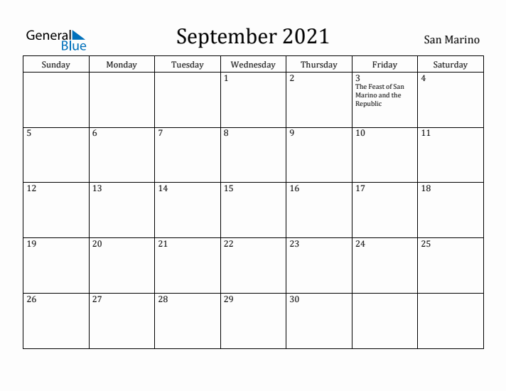 September 2021 Calendar San Marino