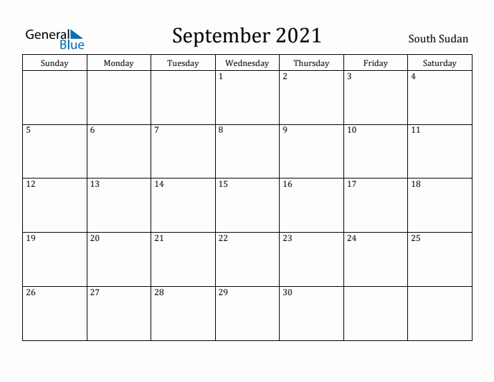 September 2021 Calendar South Sudan