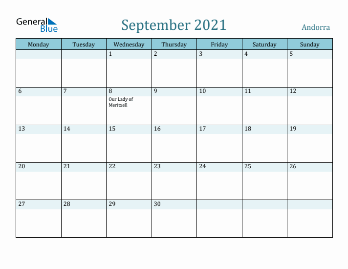 September 2021 Calendar with Holidays