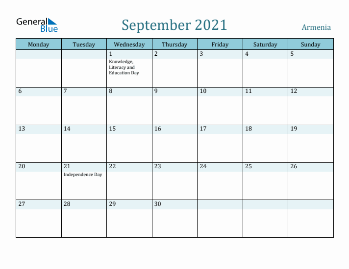 September 2021 Calendar with Holidays