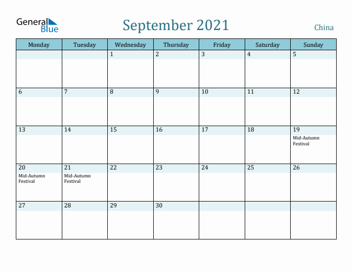 September 2021 Calendar with Holidays