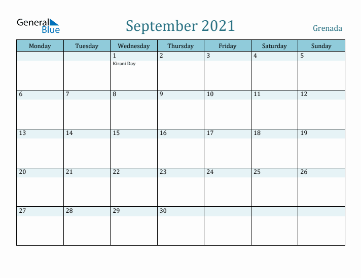 September 2021 Calendar with Holidays