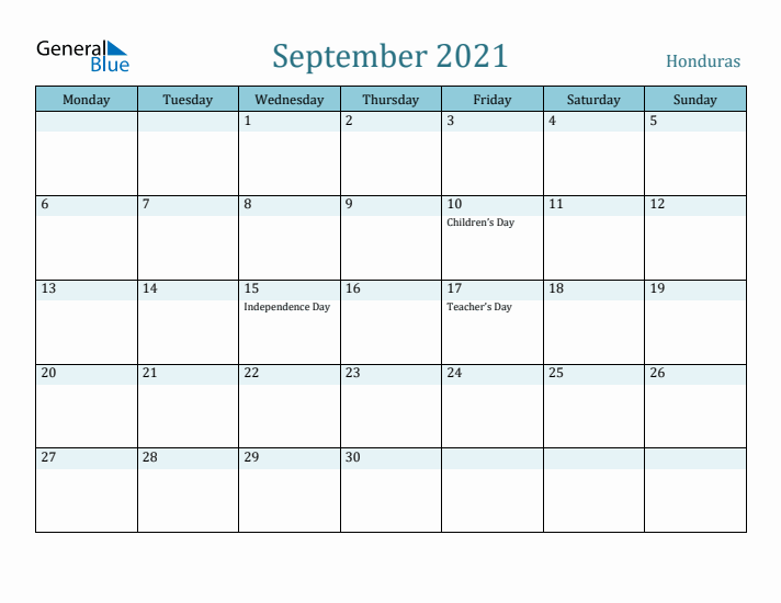 September 2021 Calendar with Holidays