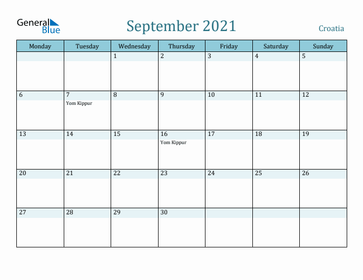 September 2021 Calendar with Holidays