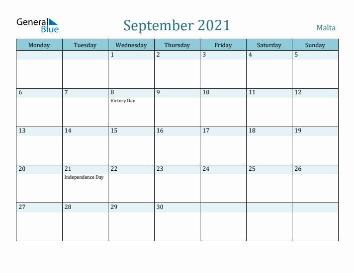 September 2021 Calendar with Holidays