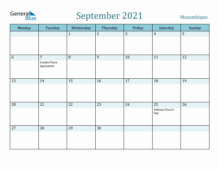 September 2021 Calendar with Holidays