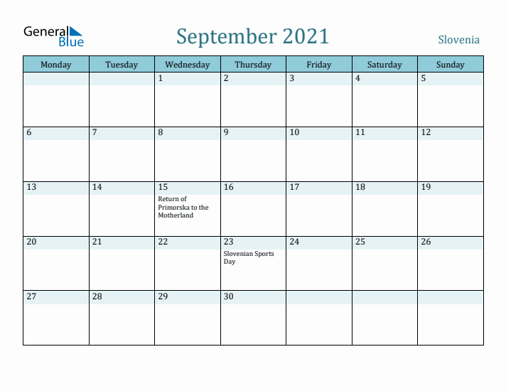 September 2021 Calendar with Holidays