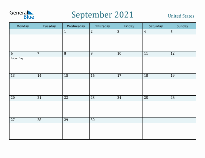 September 2021 Calendar with Holidays