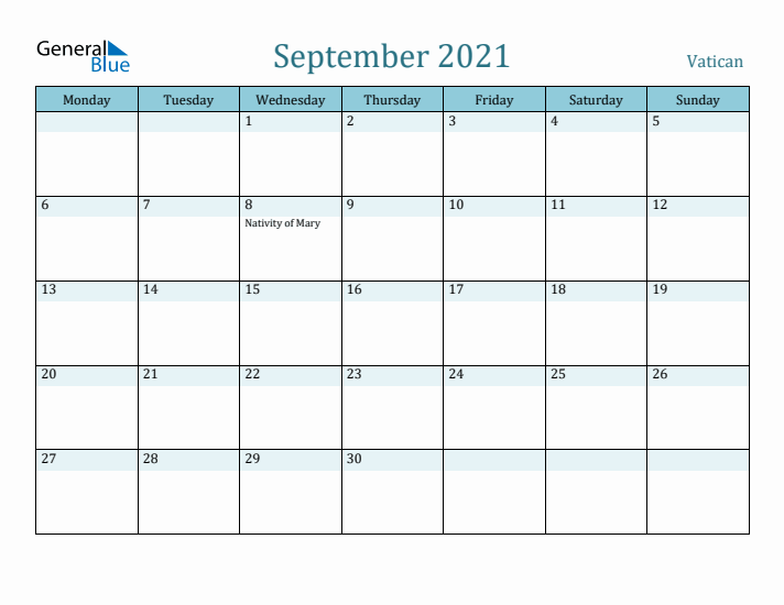 September 2021 Calendar with Holidays