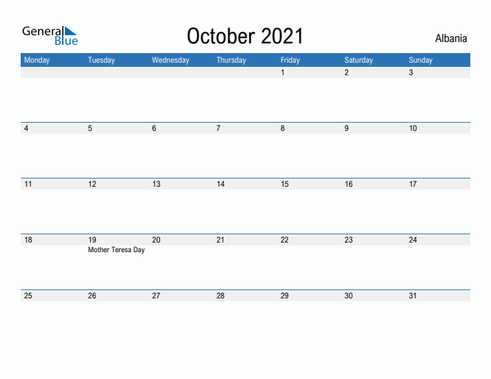 Fillable October 2021 Calendar