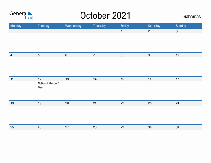 Fillable October 2021 Calendar