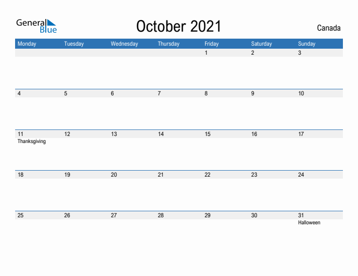 Fillable October 2021 Calendar