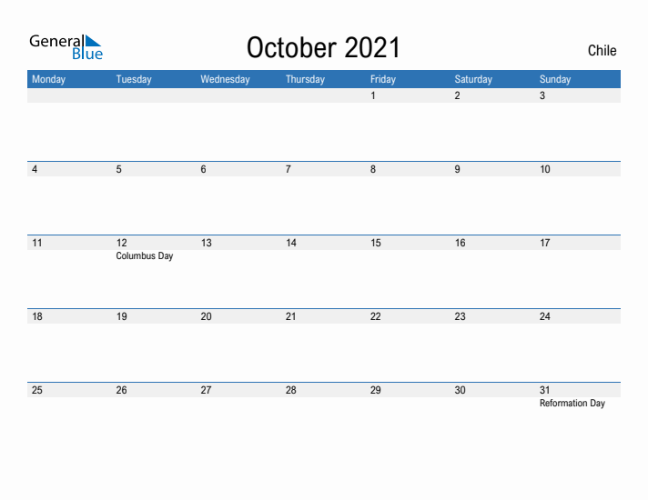 Fillable October 2021 Calendar