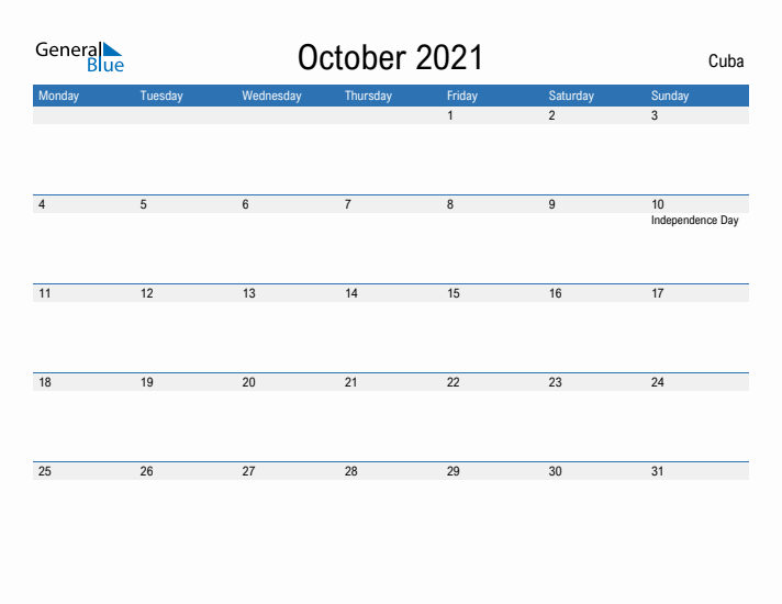 Fillable October 2021 Calendar