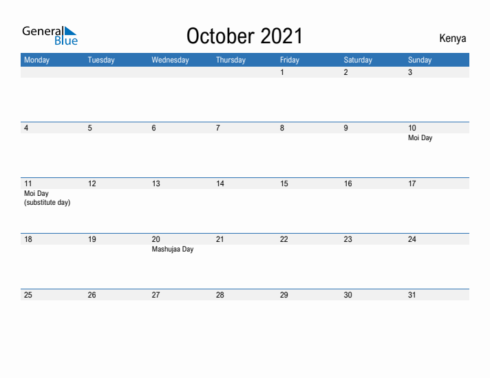 Fillable October 2021 Calendar