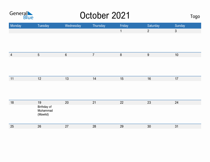 Fillable October 2021 Calendar