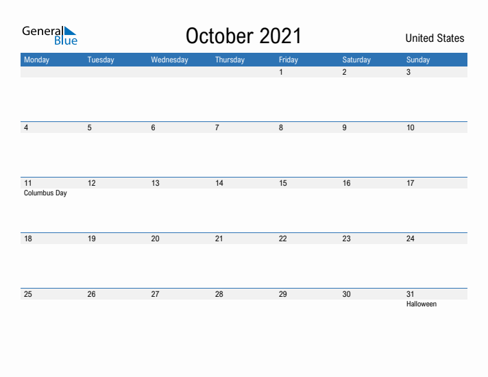 Fillable October 2021 Calendar