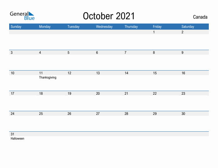 Fillable October 2021 Calendar