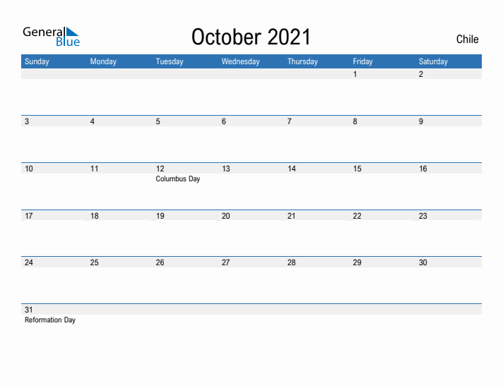 Fillable October 2021 Calendar